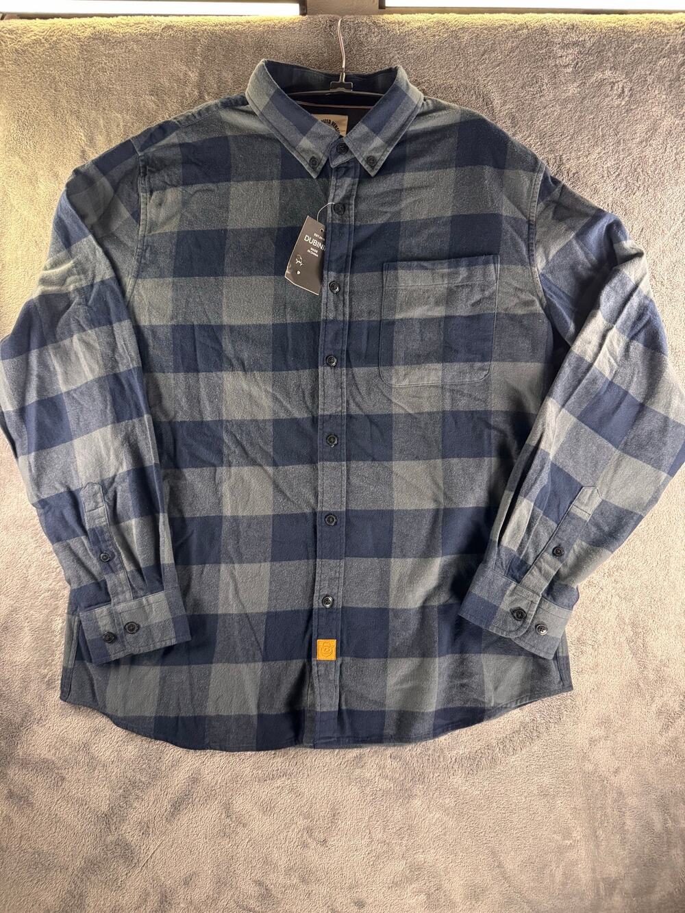 Dubinik Men’s Flannel Shirt Size L Blue Gray Plaid 100% Cotton NWT